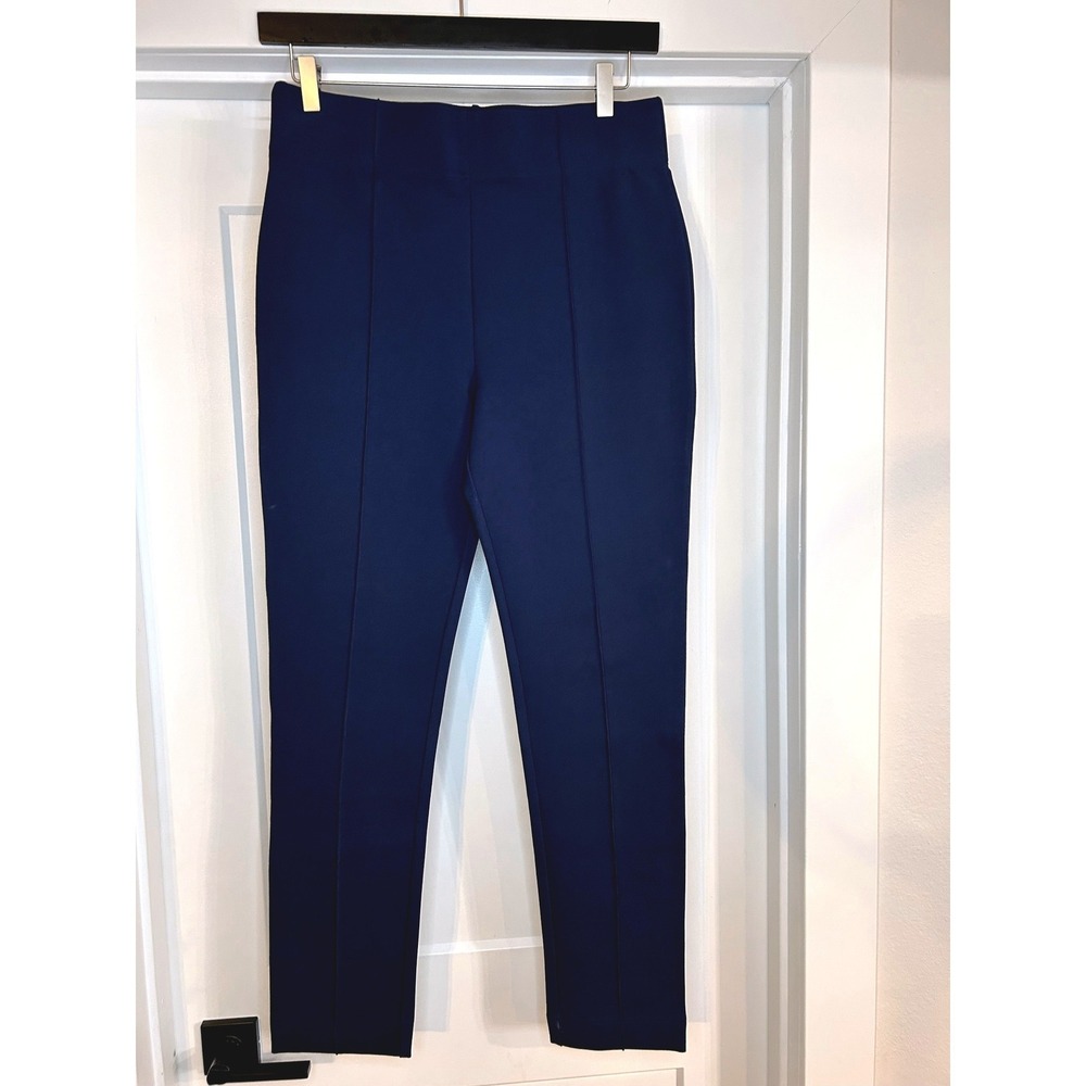 Neiman Marcus Womens Navy Blue Pintuck Ponte Knit Pull‎ On Slim Pants Large